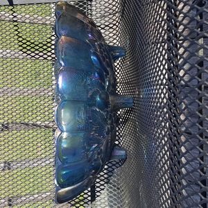 Beautiful vintage blue Indian Glass pedestal foot large bowl